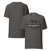 Low Country Cattle Ranch Pride Unisex T-Shirt featuring bold cattle silhouette and ranch logo design.