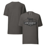 Low Country Cattle Ranch Pride Unisex T-Shirt featuring bold cattle silhouette and ranch logo design.