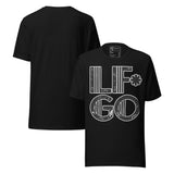 LF*GO Funny Retro Unisex T-Shirt featuring bold distressed typography on a black background.