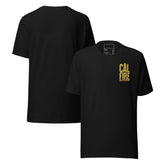 CAL FIRE Forestry & Fire Protection Retro Unisex T-Shirt in black with gold lettering front and back views.