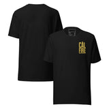 CAL FIRE Forestry & Fire Protection Retro Unisex T-Shirt in black with gold lettering front and back views.