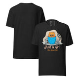 Just a Girl Who Loves Cats Cute Unisex T-Shirt with adorable cartoon cat design on black fabric.