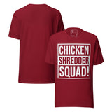 Chicken Shredder Squad Funny Retro Unisex T-Shirt in red with bold typography design