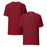 Moncler Archive 1952 burgundy unisex t-shirt featuring bold front and back graphics