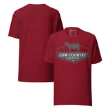 Low Country Cattle Ranch Pride Unisex T-Shirt in red with ranch logo and cattle silhouette design