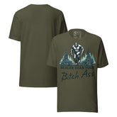 Bigfoot Realer Than Your Bitch Ass Funny Sasquatch T-Shirt featuring retro design with Bigfoot in forest.