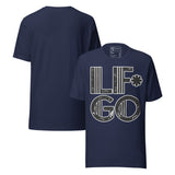 LF*GO Funny Retro Unisex T-Shirt featuring bold distressed typography on a navy background.