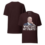 Who Shit My Pants Funny Anti Biden Retro Unisex T-Shirt featuring bold graphic design and distressed text.