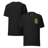 CAL FIRE Forestry & Fire Protection Retro Unisex T-Shirt with bold gold lettering on a black background.