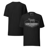 Low Country Cattle Ranch Pride Unisex T-Shirt featuring bold cattle silhouette and ranch logo design.