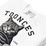 Toonces Driving School unisex t-shirt featuring a detailed illustration of a cat at the wheel, established in 1989.