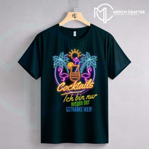 T-Shirt Designs für Deutsch merch by amazon featuring a neon cocktail design with palm trees.
