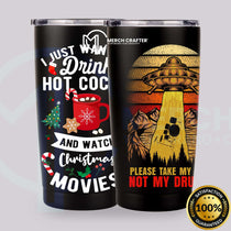 Custom Tumbler Designs for Merch by Amazon showcasing holiday themes and humor in vibrant colors.