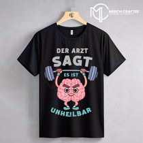 T-Shirt Designs für Deutsch merch by amazon mit einem witzigen Spruch über das Gehirn und Fitness in schwarz.