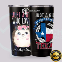 Custom Tumbler Designs for Merch by Amazon featuring hedgehog and Texas theme on stylish tumblers