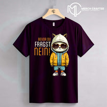 T-Shirt Designs für Deutsch merch by amazon featuring a cartoon cat in sunglasses and an orange hoodie with the text 'Bevor du fragst NEIN!'. 