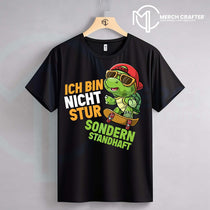 T-Shirt Designs für Deutsch merch by amazon featuring a playful turtle graphic with text in German.