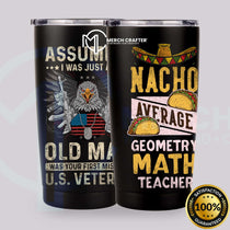 Custom Tumbler Designs for Merch by Amazon featuring funny teacher and military themes.