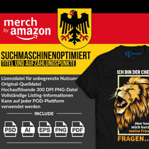 T-Shirt Designs für Deutsch merch by amazon - Optimized for search with lion graphic and bold text.