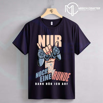 T-Shirt Designs für Deutsch merch by amazon mit grafischem Controller-Motiv und Spruch 'NUR NOCH EINE RUNDE'.