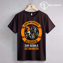 T-Shirt Designs für Deutsch merch by amazon mit Motocross-Motiven und Text "Geboren zur Schule gezwungen".