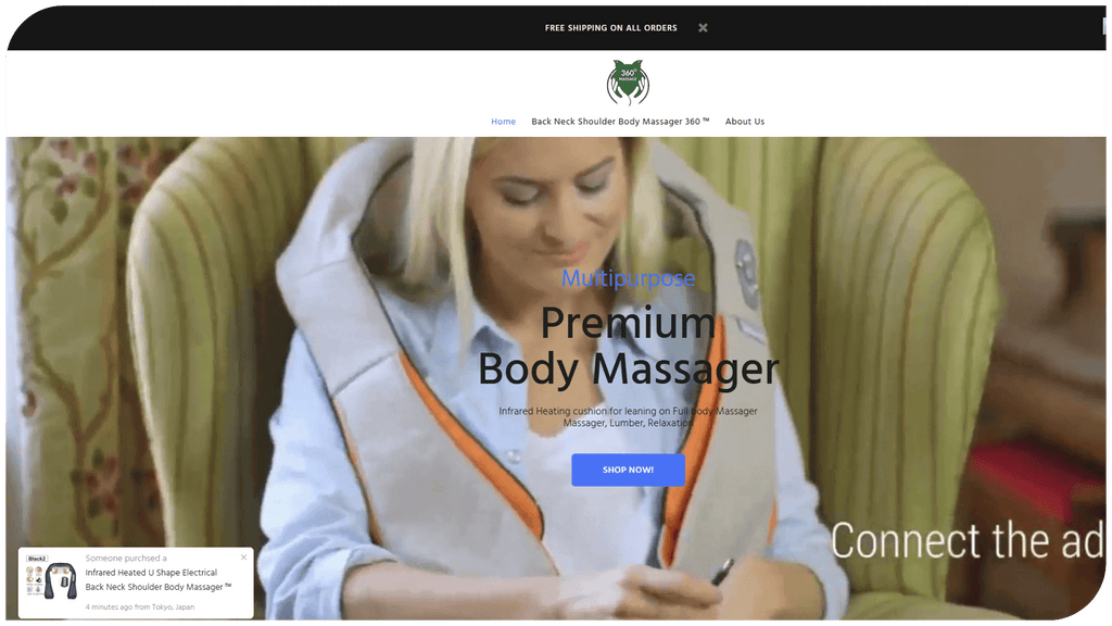 Woman using a premium body massager, promoting relaxation and comfort from back and shoulder aches.