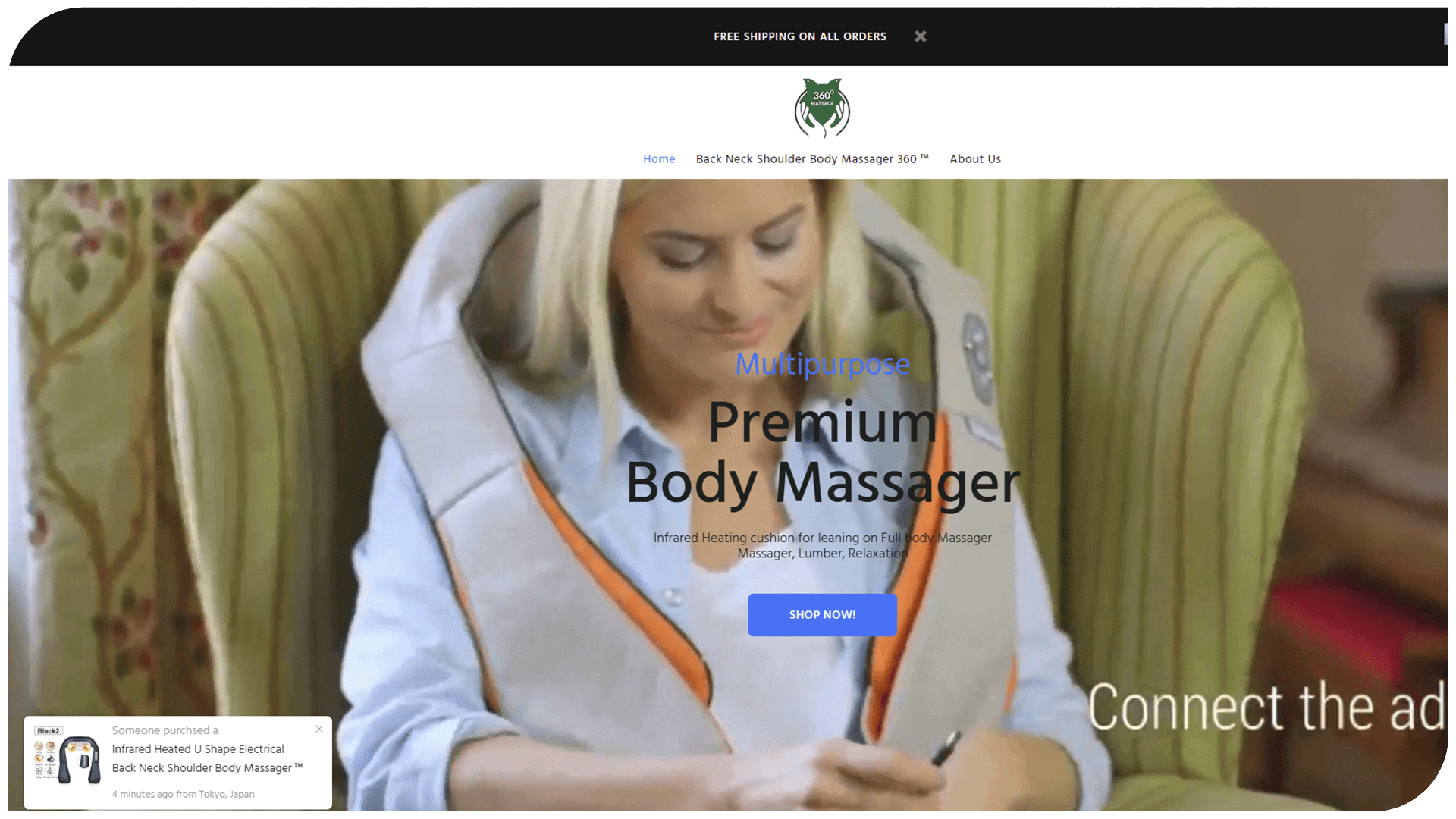 Woman using a premium body massager, promoting relaxation and comfort from back and shoulder aches.