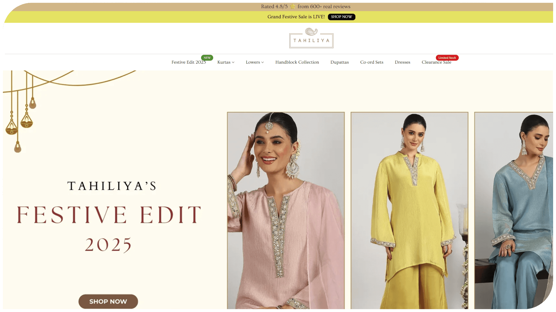 Tahiliziya's 2025 Festive Edit showcasing vibrant ethnic outfits for celebrations, featuring elegant designs and colors.