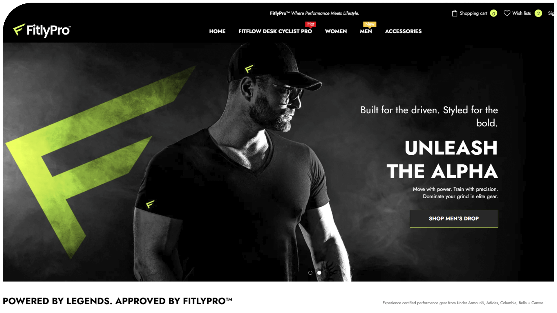 FitlyPro homepage featuring men's cycling apparel and accessories, showcasing bold style and performance gear.