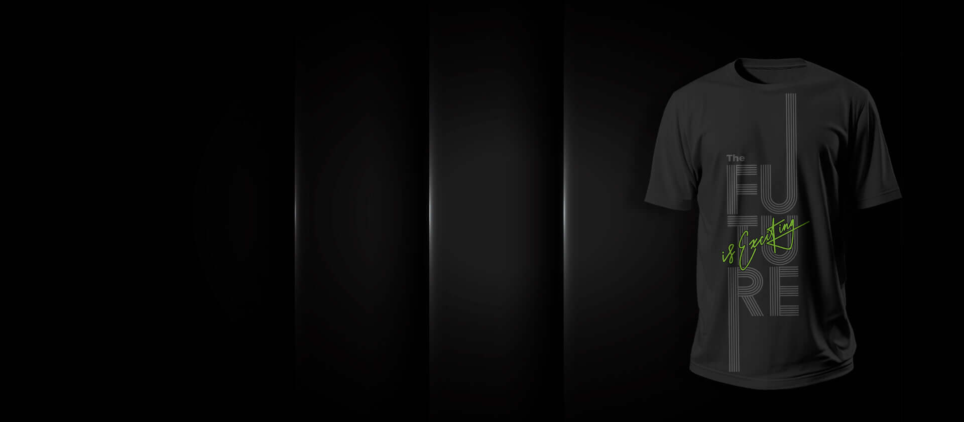 Stylish black t-shirt featuring 'The Future' graphic in bold lettering on a dark background.