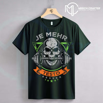 T-Shirt Designs für Deutsch merch by amazon featuring skull and barbell graphic with motivational text.