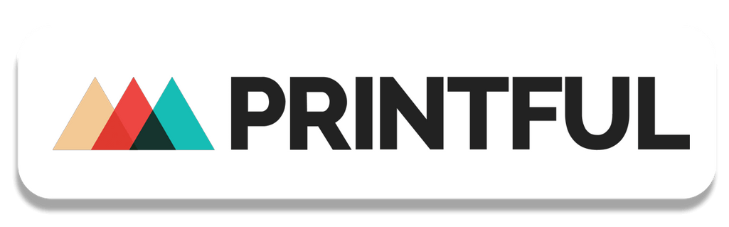 Printful logo with colorful mountain icons above the text, representing a custom printing service.