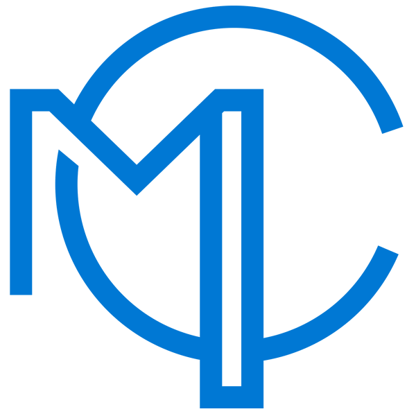 Modern blue logo featuring intertwined letters 'M' and 'C' within a circular design.