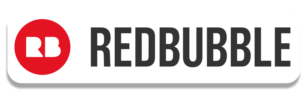 Redbubble logo with red circle and bold text, representing the online marketplace for unique designs and art.