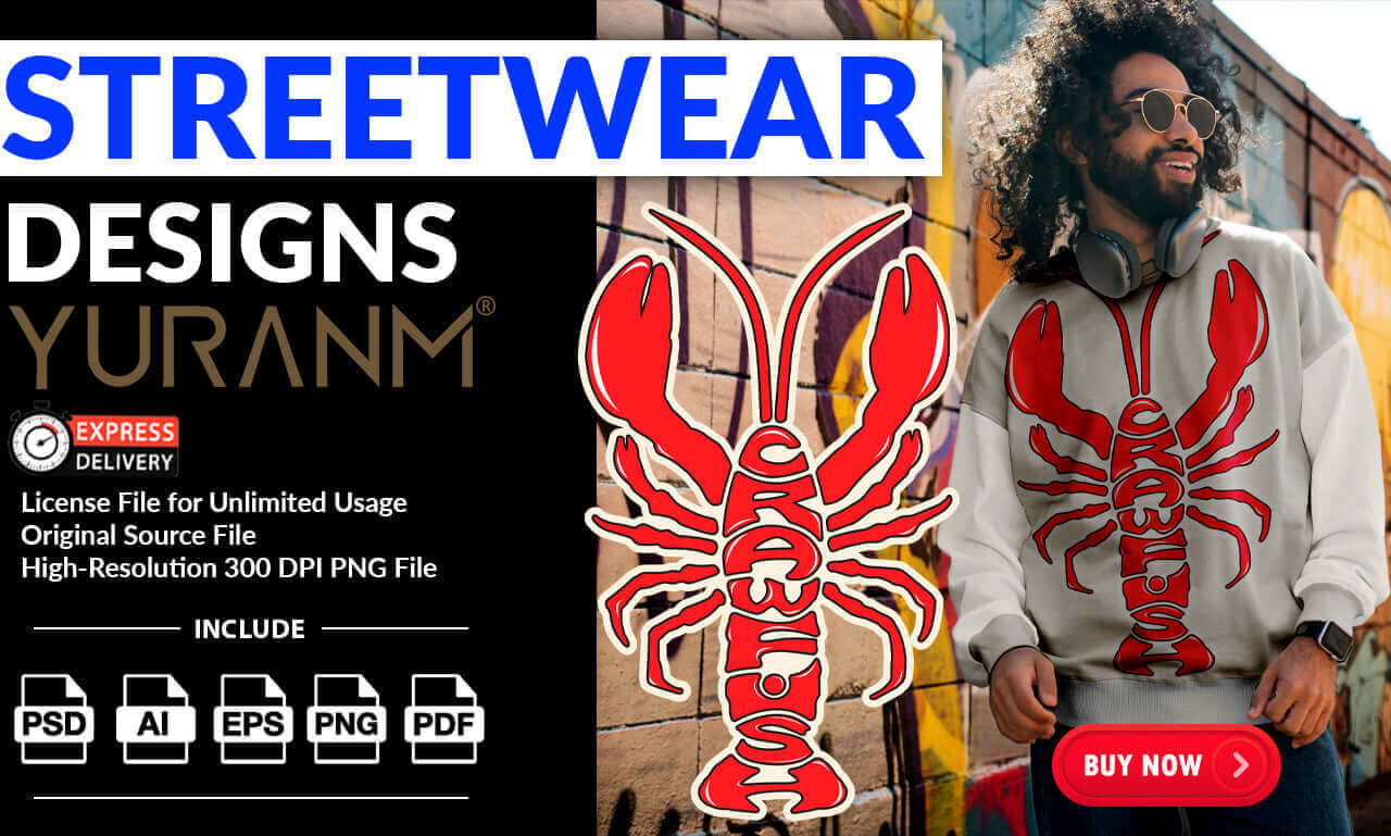 Premium streetwear design by YURANM® featuring a lobster graphic on a hoodie for luxury clothing brands