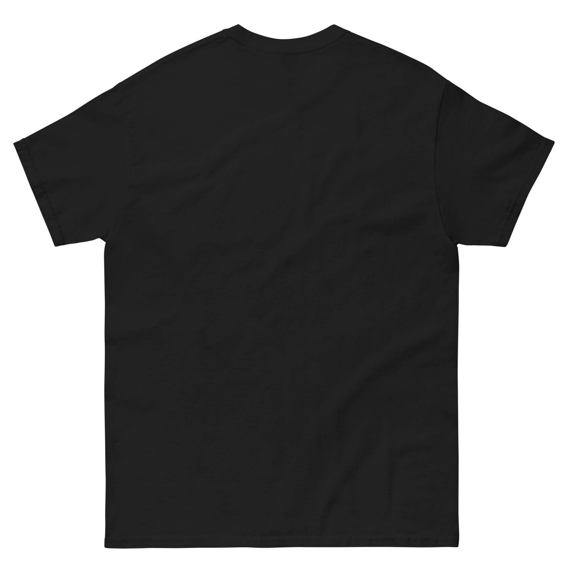 Back view of a black unisex classic t-shirt, perfect for casual wear and featuring a comfortable fit.