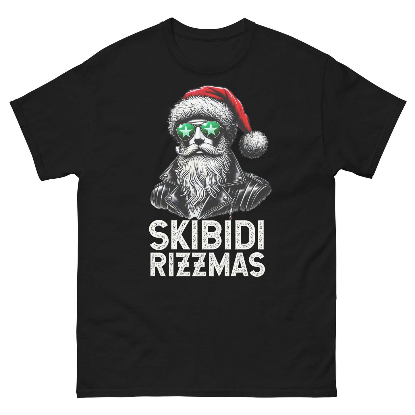 Skibidi Rizzmas Christmas Rizz Santa Claus Charisma unisex classic black T-shirt with cool Santa design.