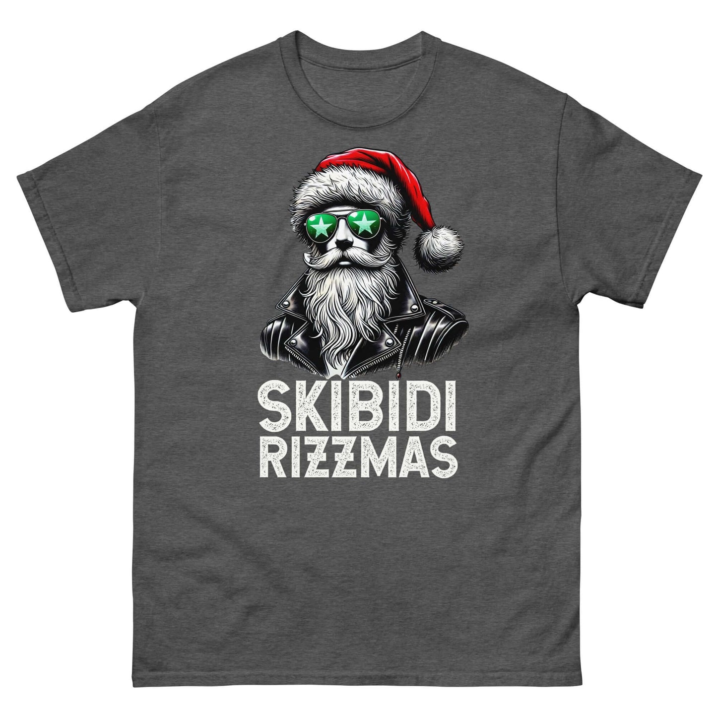 Skibidi Rizzmas Christmas Rizz Santa Claus Charisma Unisex Classic T-Shirt featuring a cool Santa in sunglasses and Christmas hat.