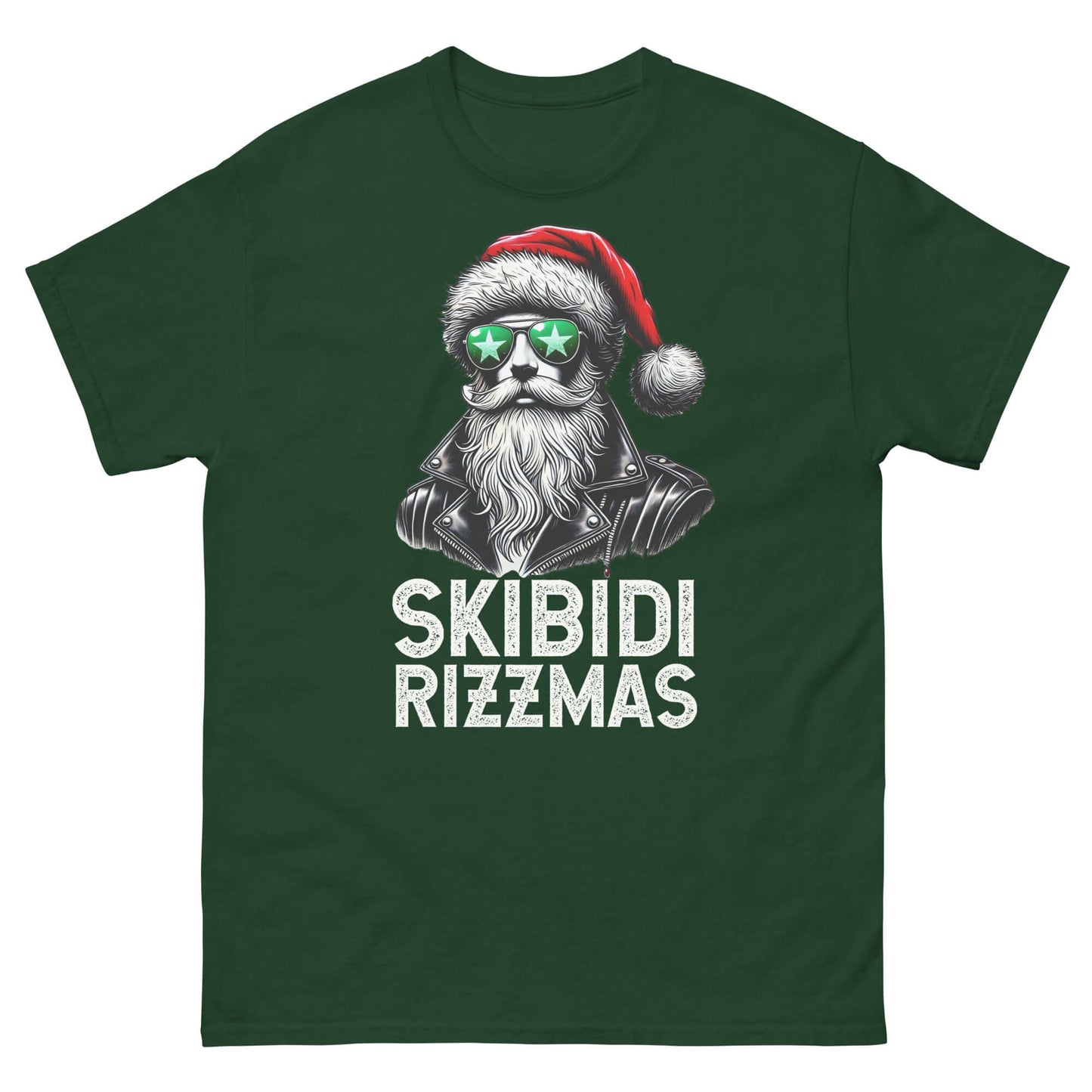 Skibidi Rizzmas Christmas Rizz Santa Claus Charisma Unisex Classic T-Shirt featuring cool Santa with sunglasses and festive design.