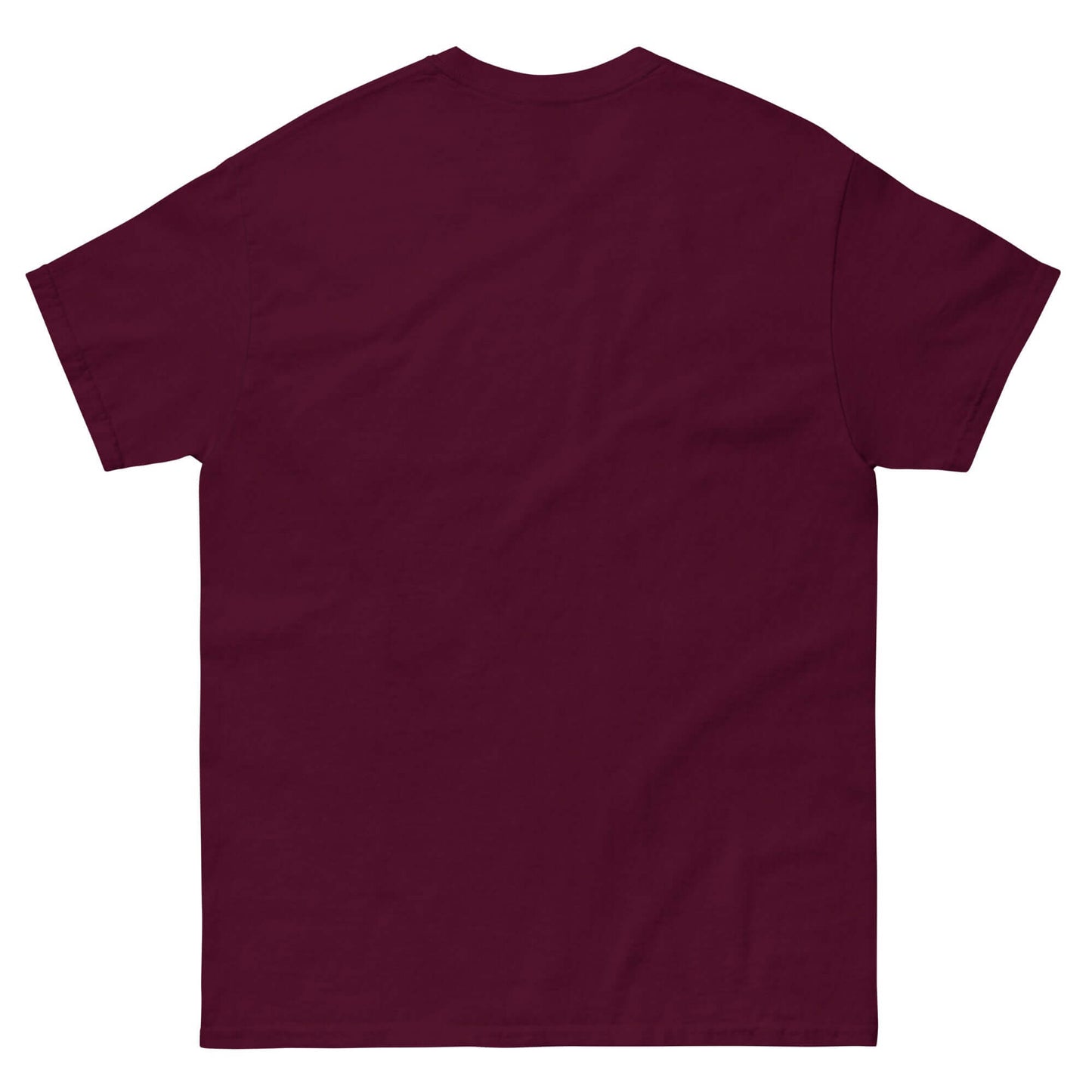 Back view of Skibidi Rizzmas Christmas Rizz Santa Claus Charisma Unisex Classic T-Shirt in burgundy.