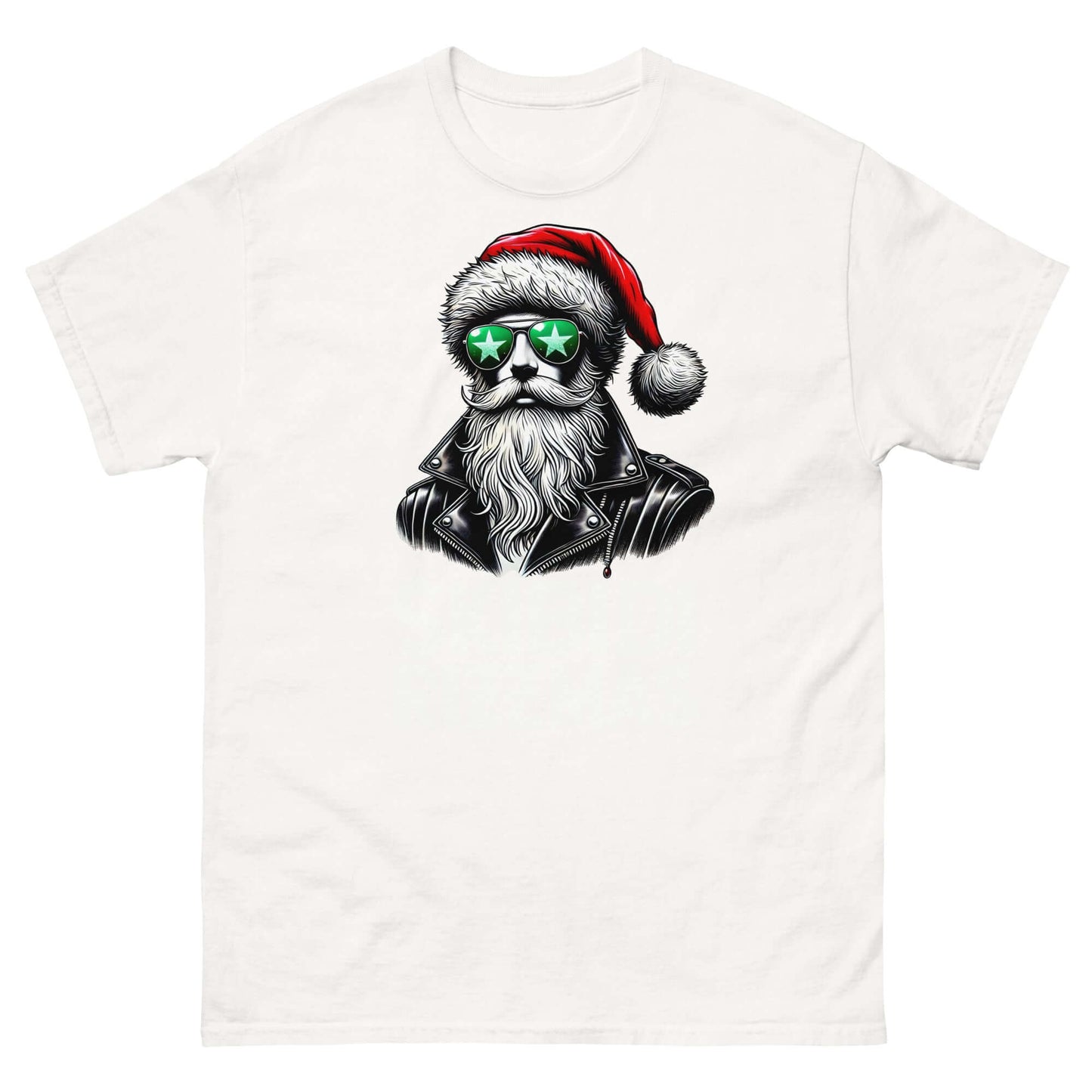 Skibidi Rizzmas Christmas Rizz Santa Claus in sunglasses wearing a Santa hat on a classic unisex T-shirt.