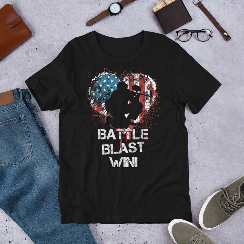 Paintball Patriots Unite: Distressed USA Flag Unisex t-shirt 🇺🇸