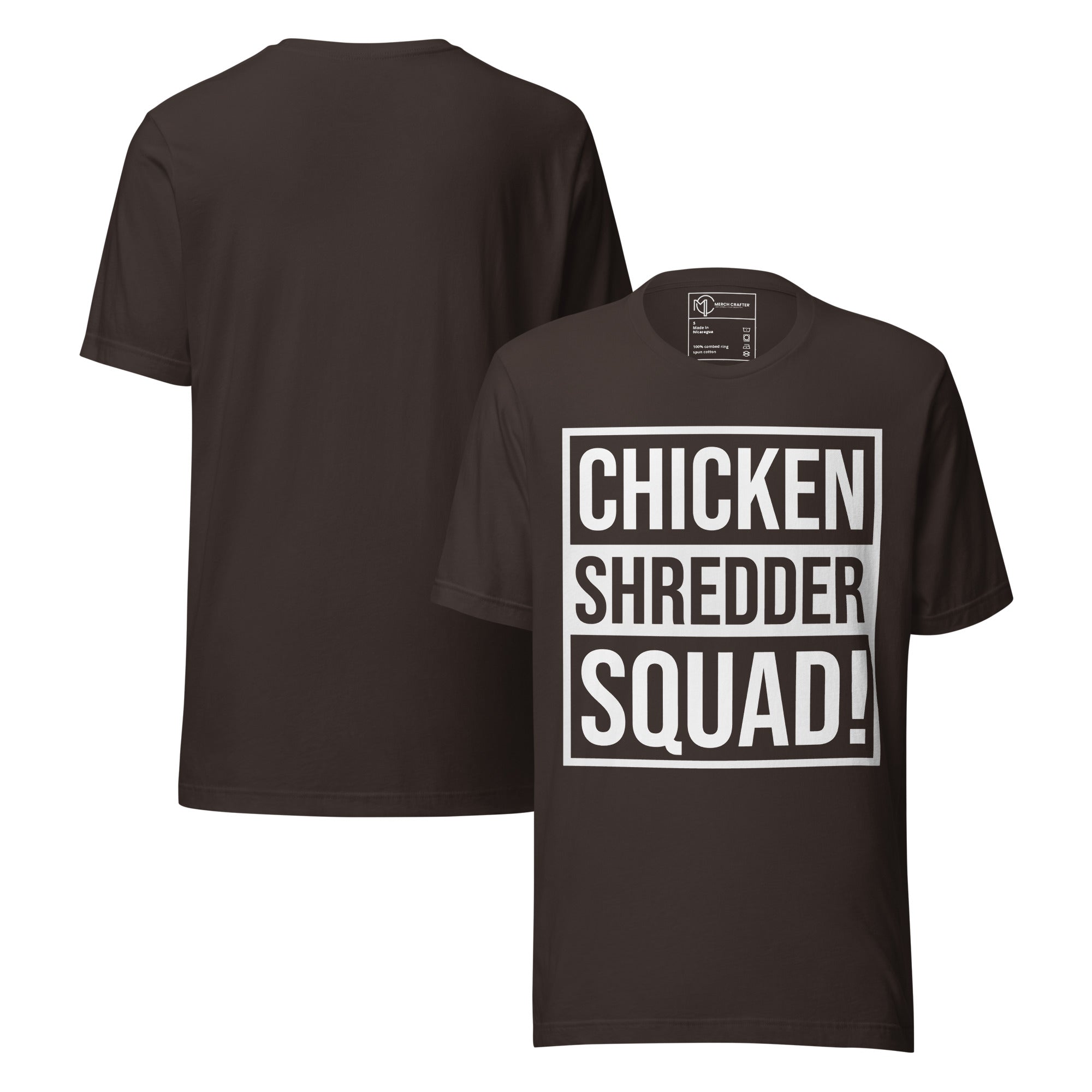 Chicken Shredder Squad Funny Retro Unisex T-Shirt in black with bold typography design.