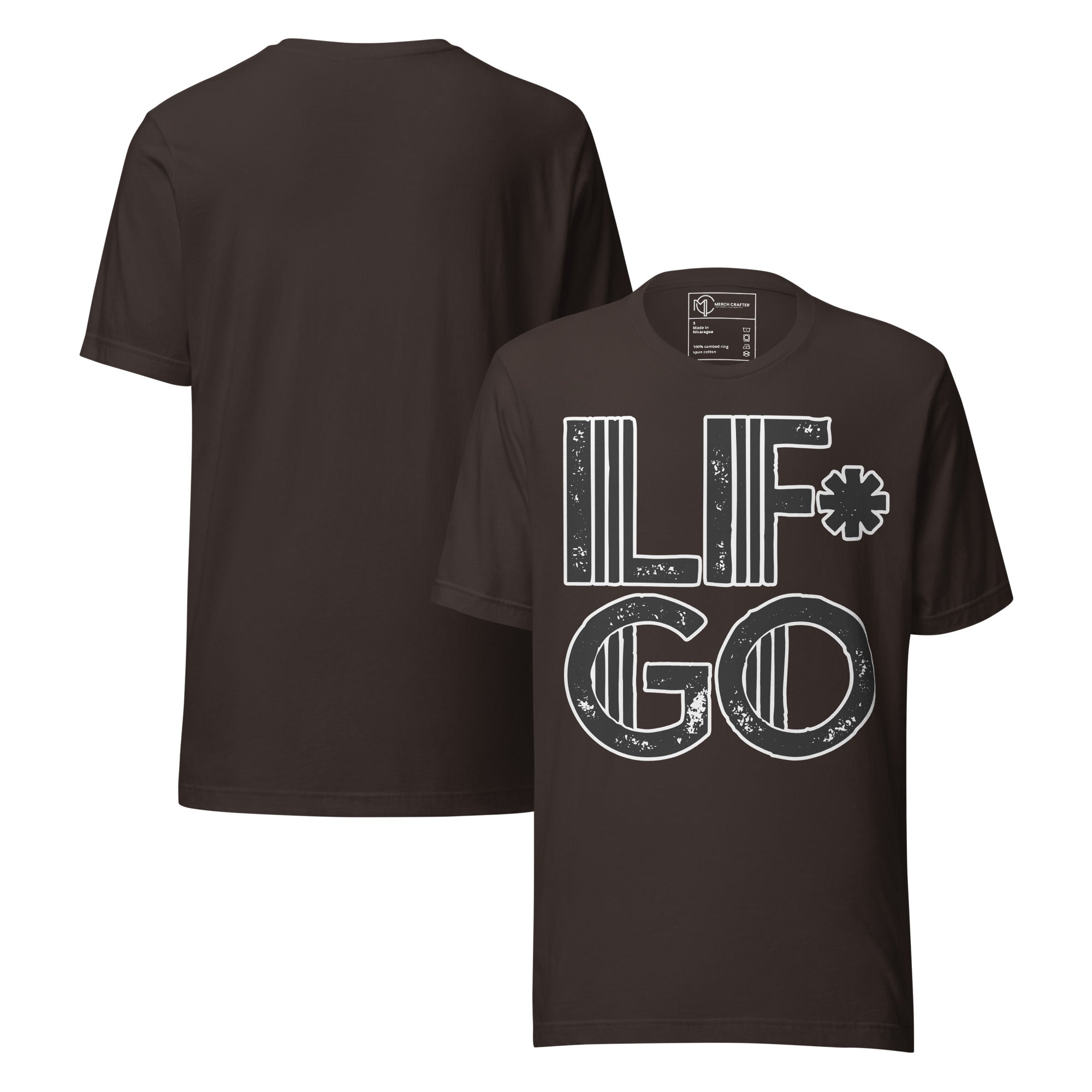 LF*GO Funny Retro Unisex T-Shirt featuring bold distressed typography, perfect for casual wear and workouts.