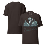 Bigfoot Realer Than Your Bitch Ass Funny Sasquatch T-Shirt featuring retro woodcut-style Bigfoot design.