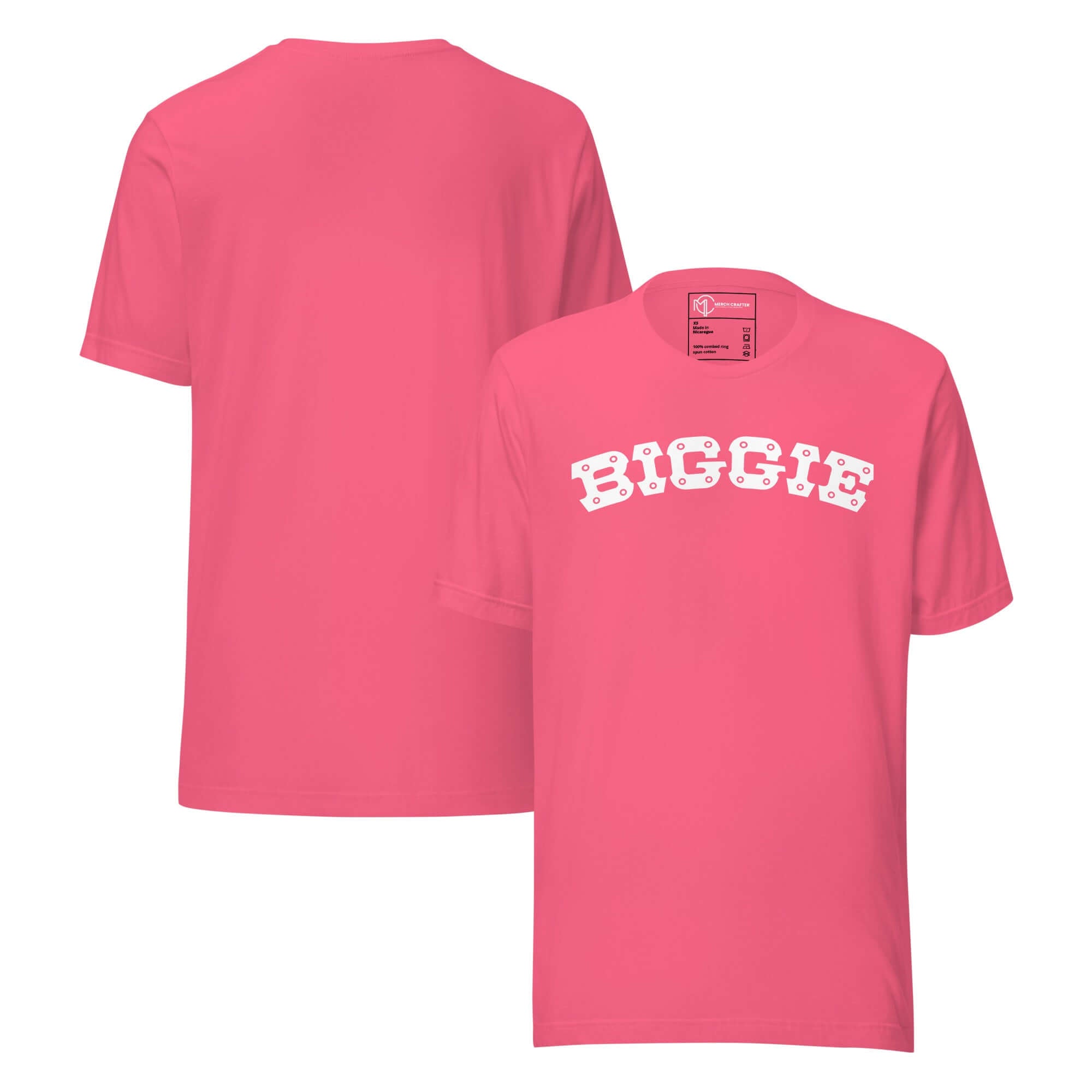 Biggie Retro Hip Hop Unisex T-Shirt in pink with bold white block lettering on front.