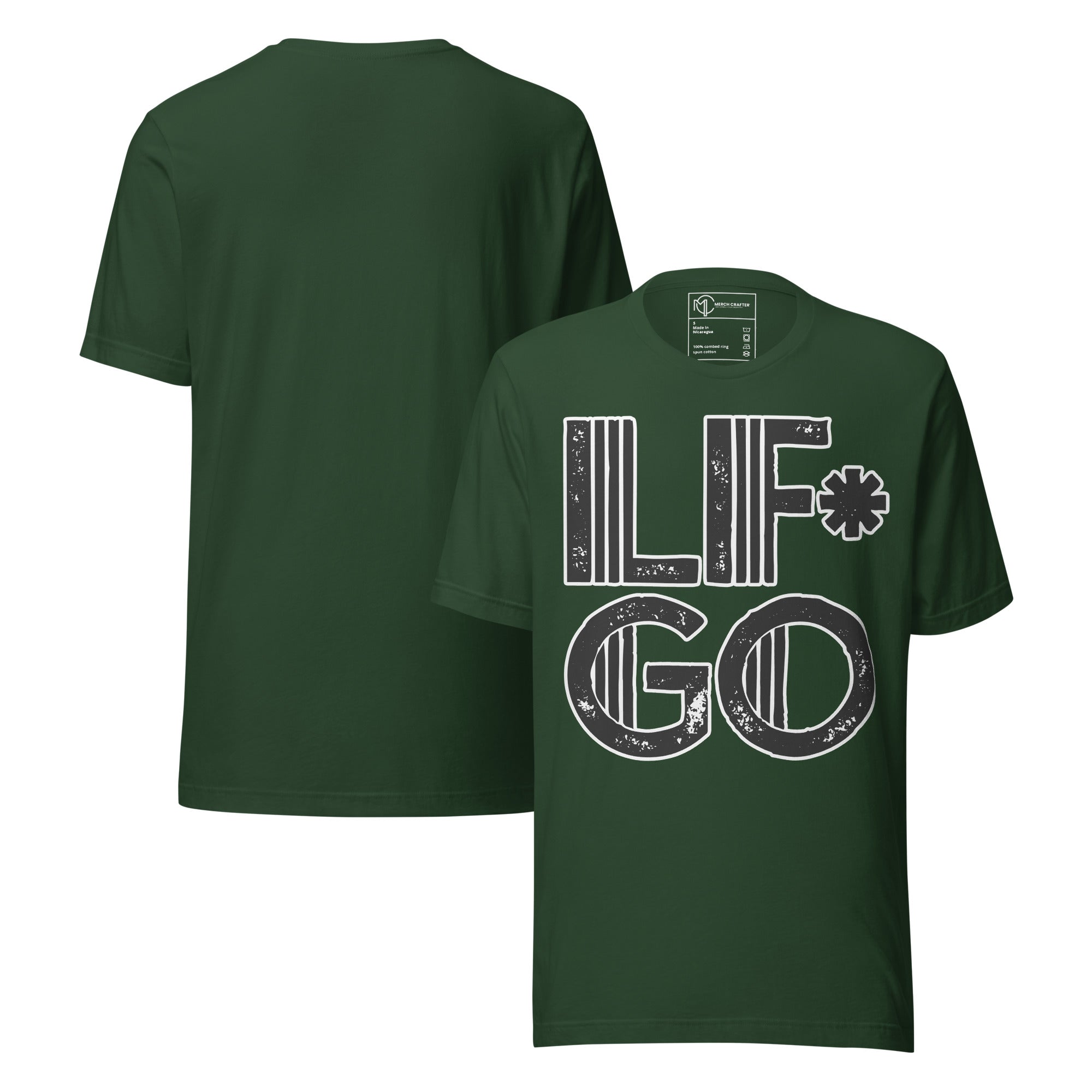 LF*GO Funny Retro Unisex T-Shirt in green with bold distressed typography for casual wear or workouts.