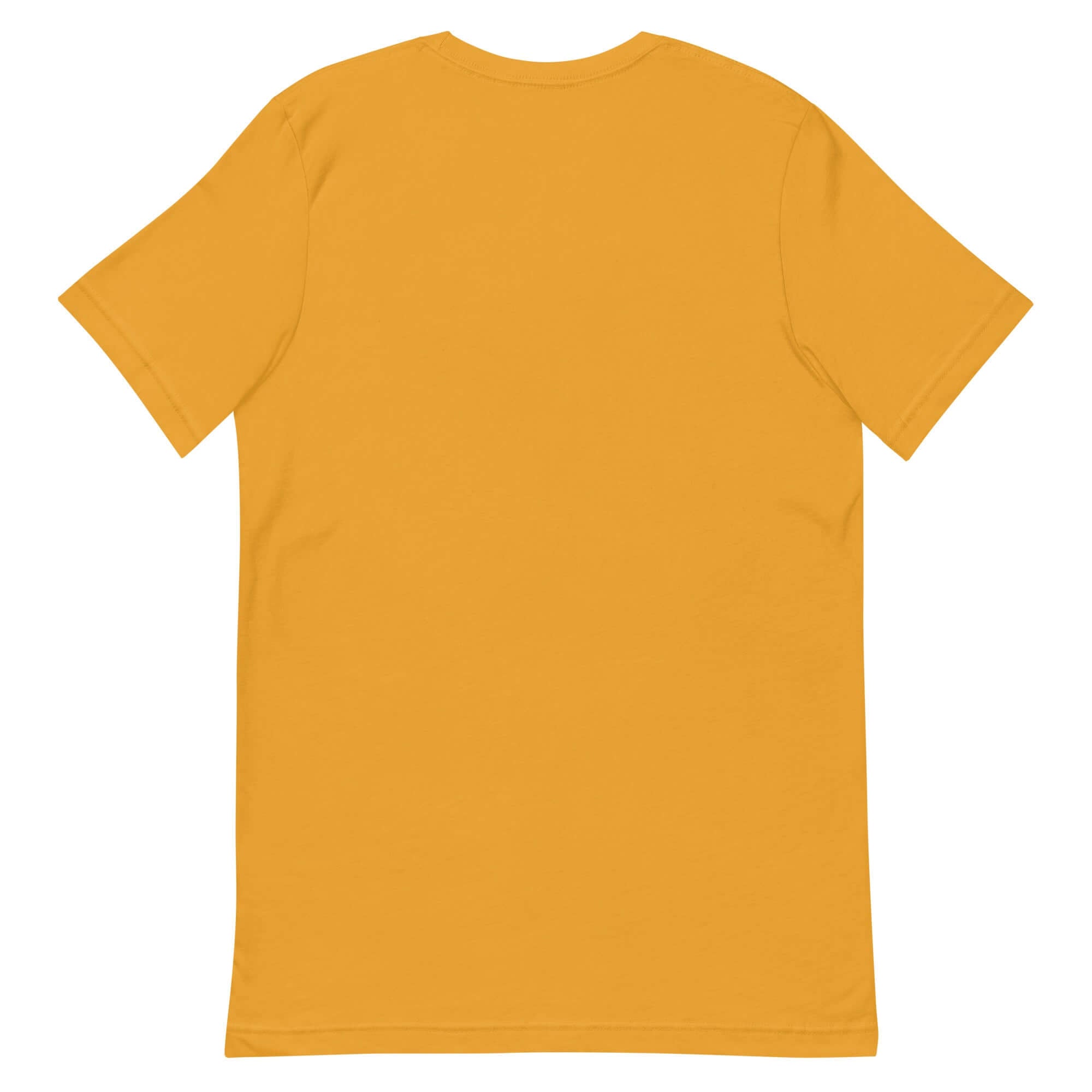 Back view of a yellow unisex T-shirt, perfect for casual wear and graphic designs.