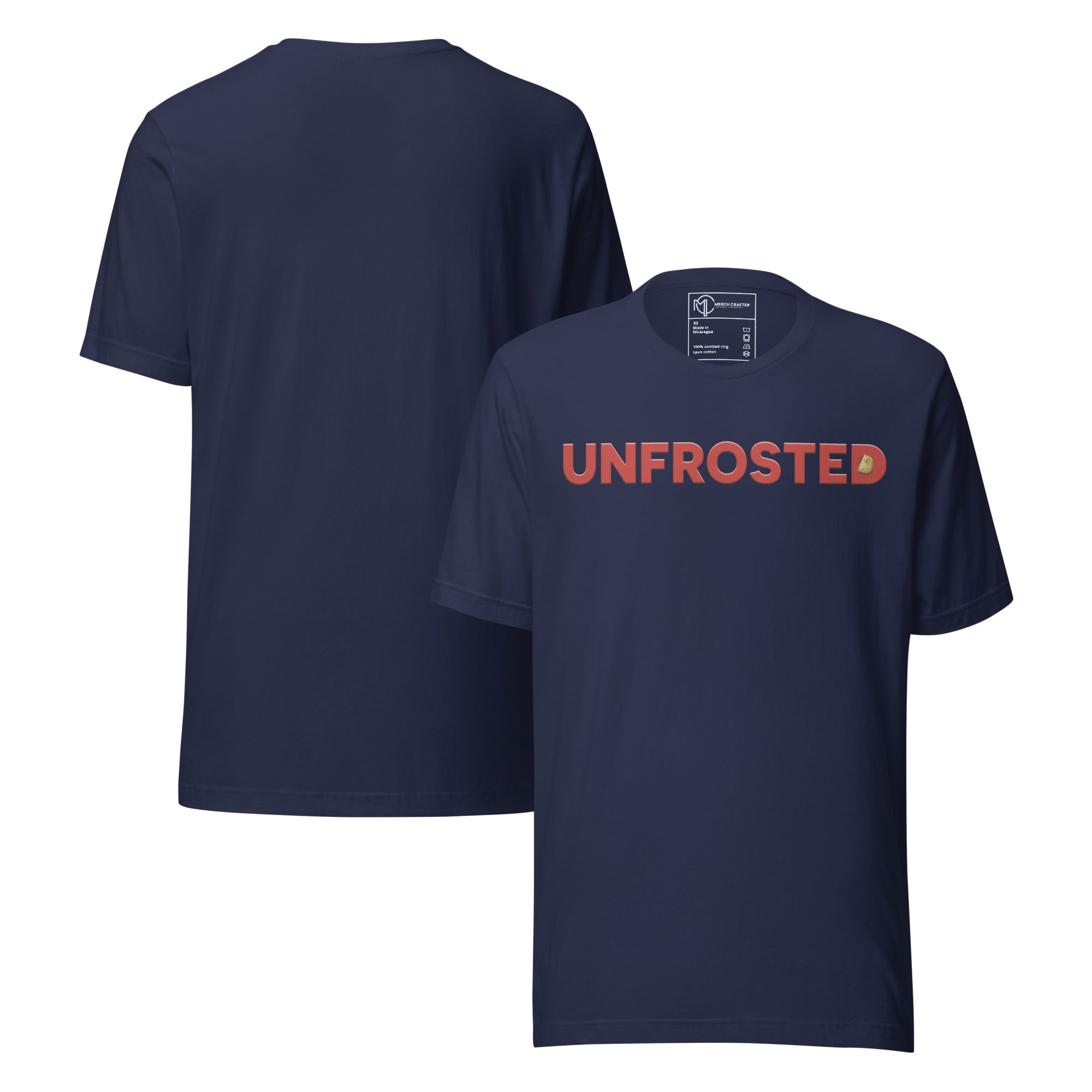 Unfrosted Funny Retro Unisex T-Shirt in navy blue with bold red text design on the front.
