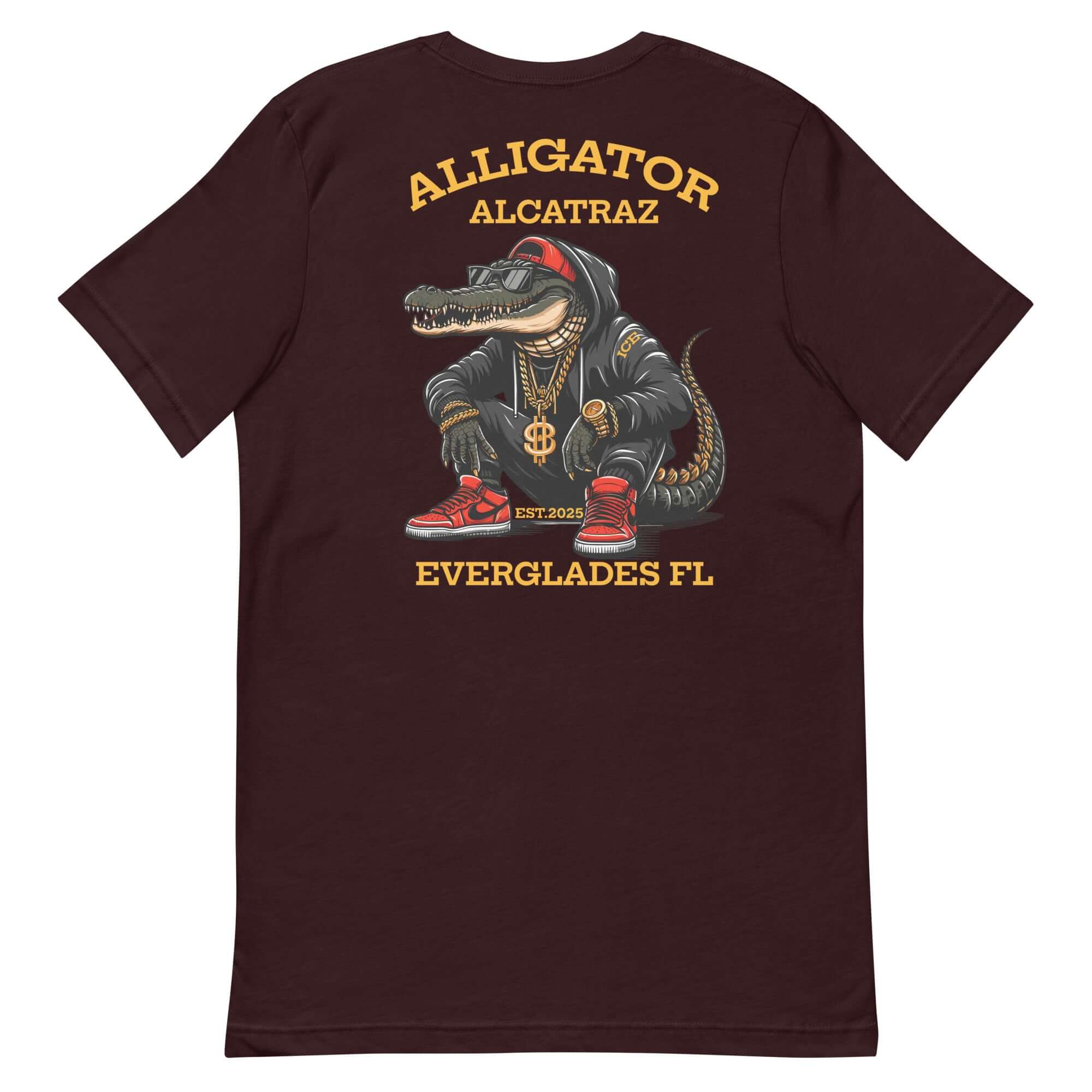 Alligator Alcatraz shirt featuring a stylish gator in rap attire, perfect for Florida swamp humor.
